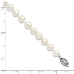 Sterling Silver Rhodium 7-8mm White Freshwater Cultured Pearl Bracelet