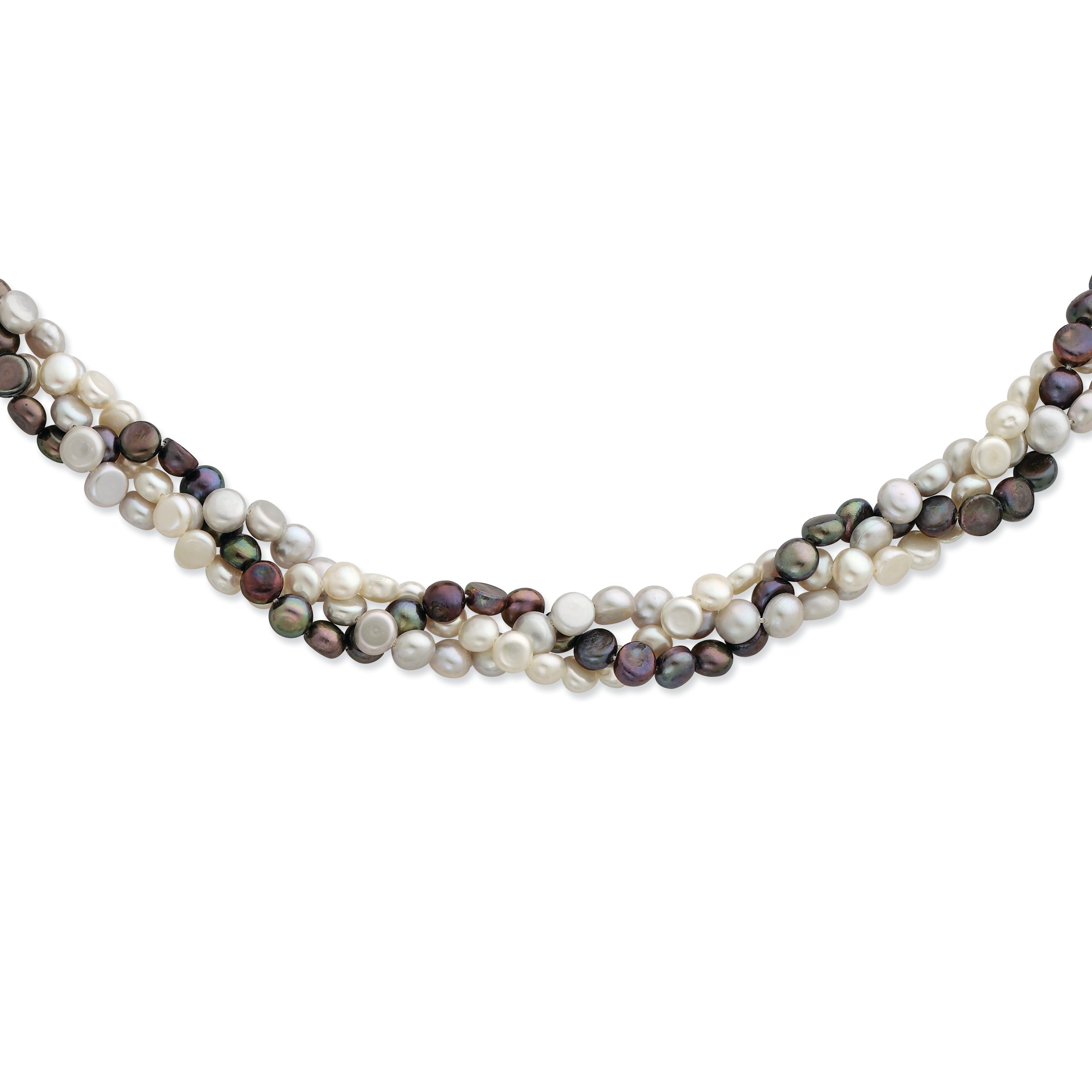 Sterling Silver 925 Pearl Necklace with Multi-Color Irregular Freshwater Pearls