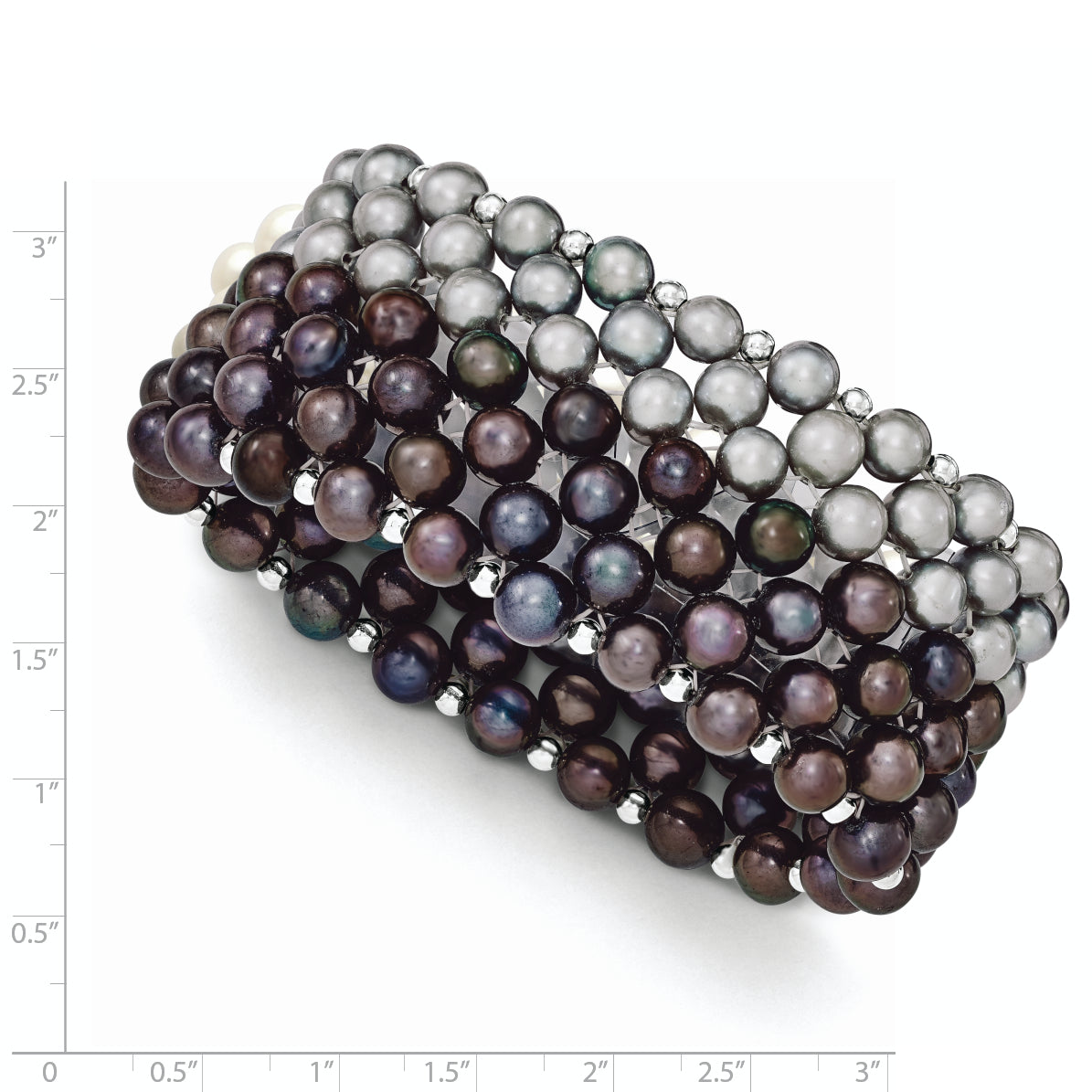 Sterling Silver Black/Grey 6-7mm FW Cultured Pearl Stretch Bracelet