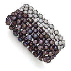 Sterling Silver Black/Grey 6-7mm FW Cultured Pearl Stretch Bracelet