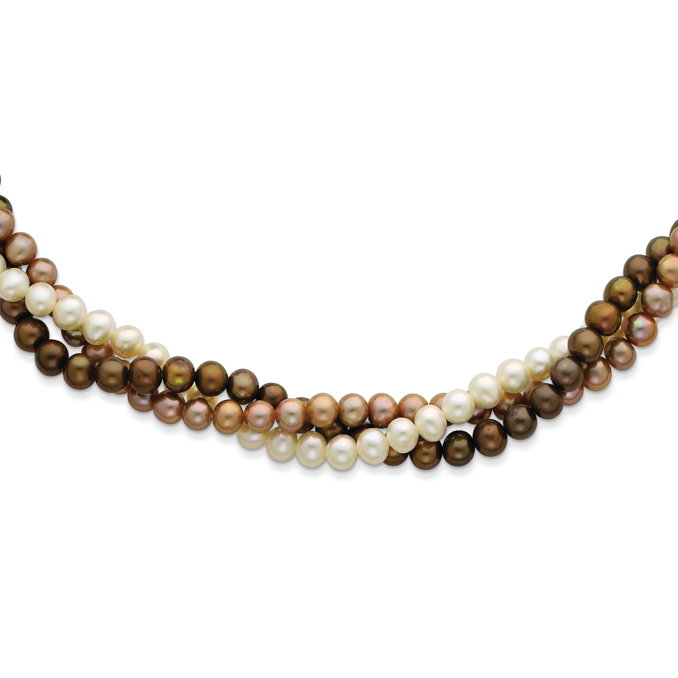 SS Rh-plated 5-6mm White, Brown, Beige FWC Pearl w/2in ext. Necklace