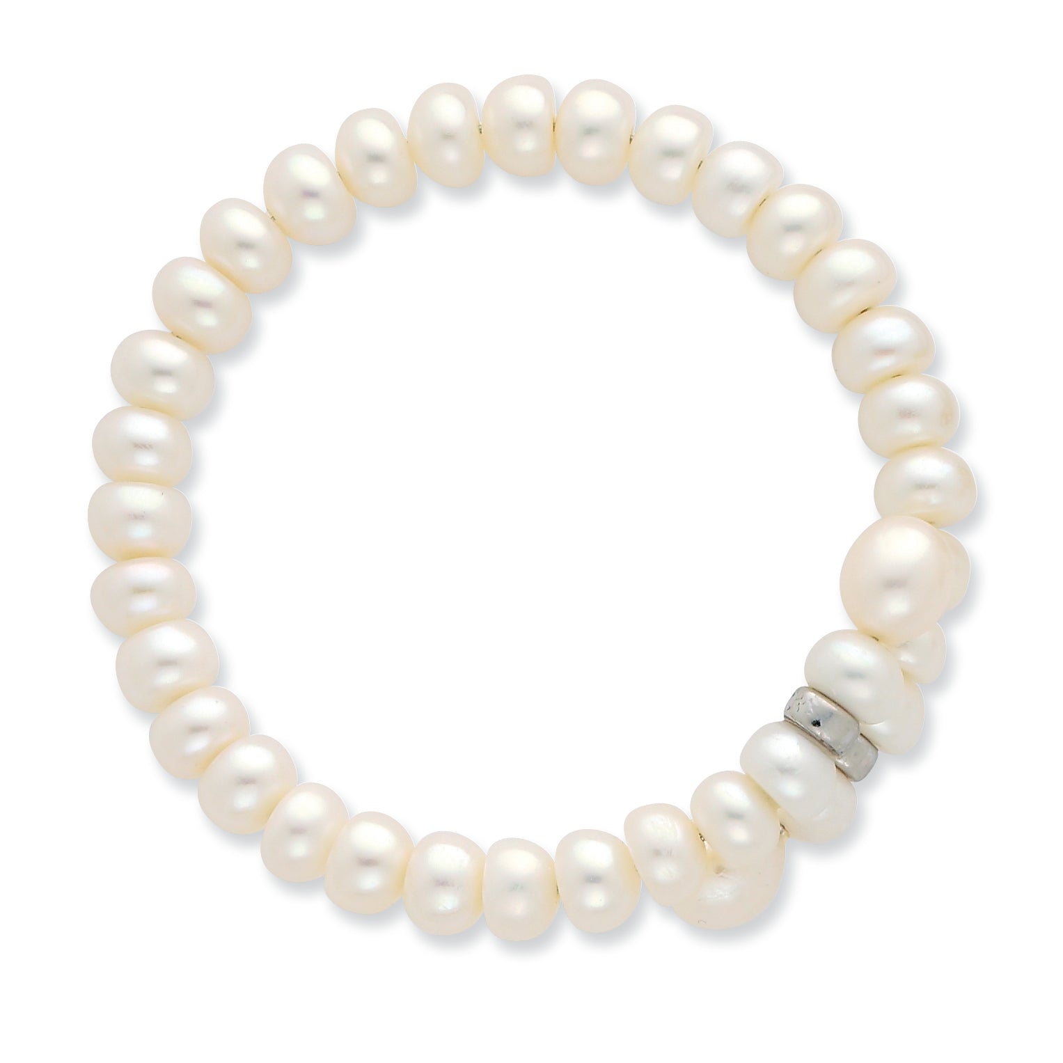 Sterling Silver Rhodium-plated Beads with 6-8mm Button and Rice Freshwater Cultured Pearls Flexible Wrap Bracelet