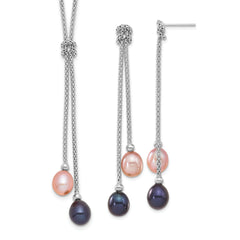 Sterling Silver Rhodium-plated FWC Pearl Knot 18in Necklace/Earring Set