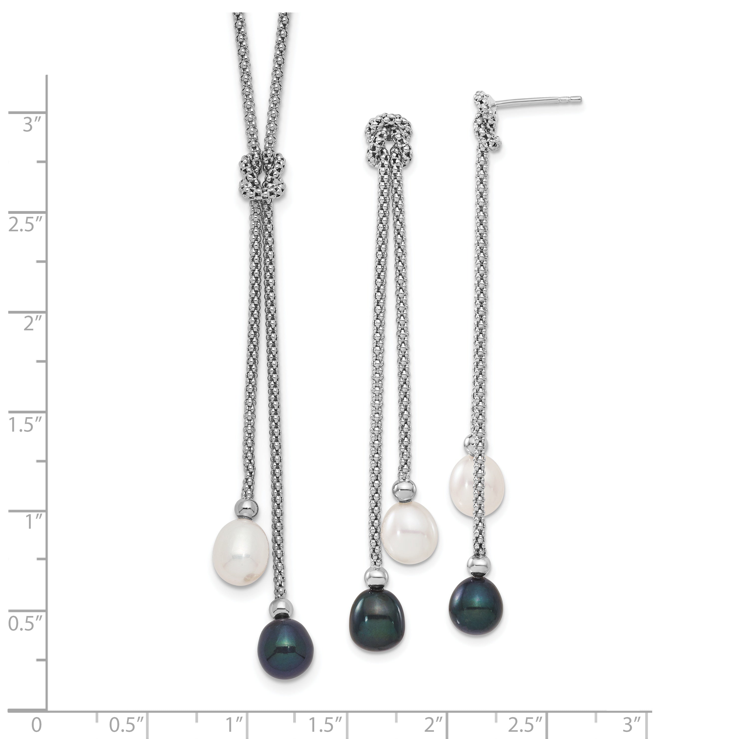 Sterling Silver Rhodium-plated FWC Pearl Knot 18 in. Neck/Earring Set