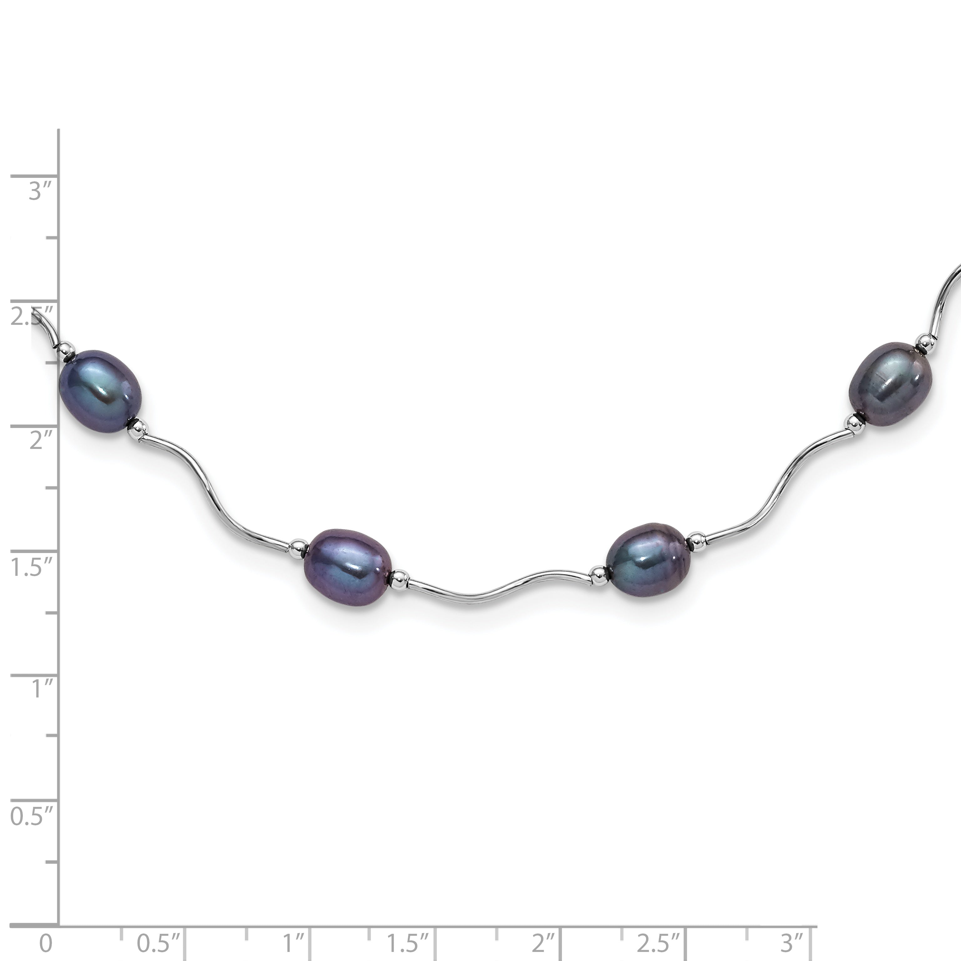 Sterling Silver Rh-plated 6-7mm Black FW Cultured Pearl Necklace