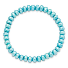 6-7mm Teal Button Freshwater Cultured Pearl Stretch Bracelet