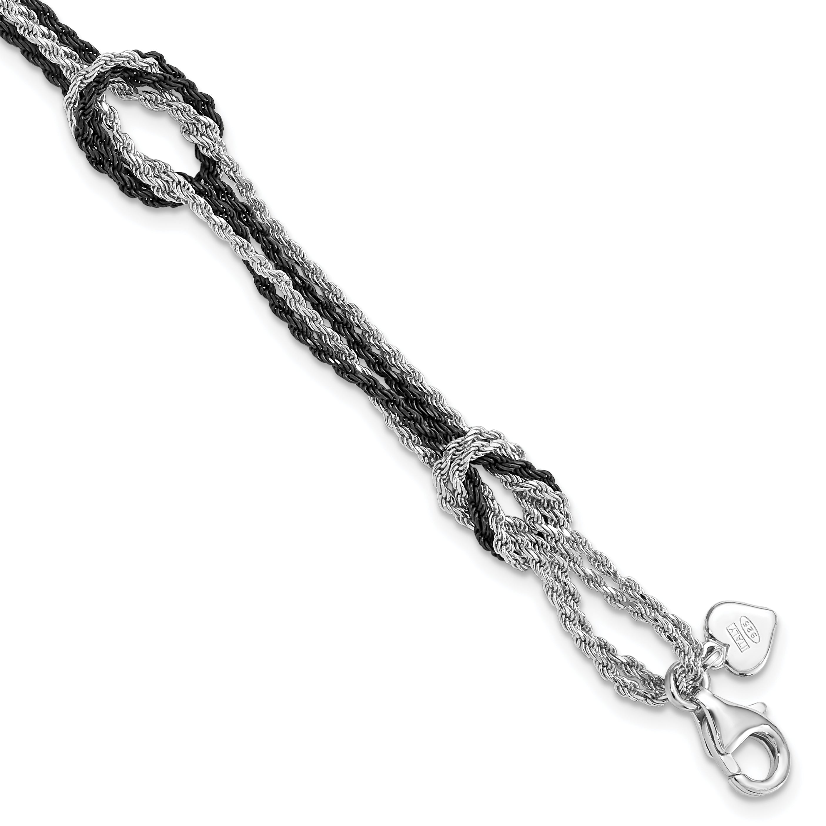 Sterling Silver Rhodium & Ruthenium-plated Fancy Knot Bracelet