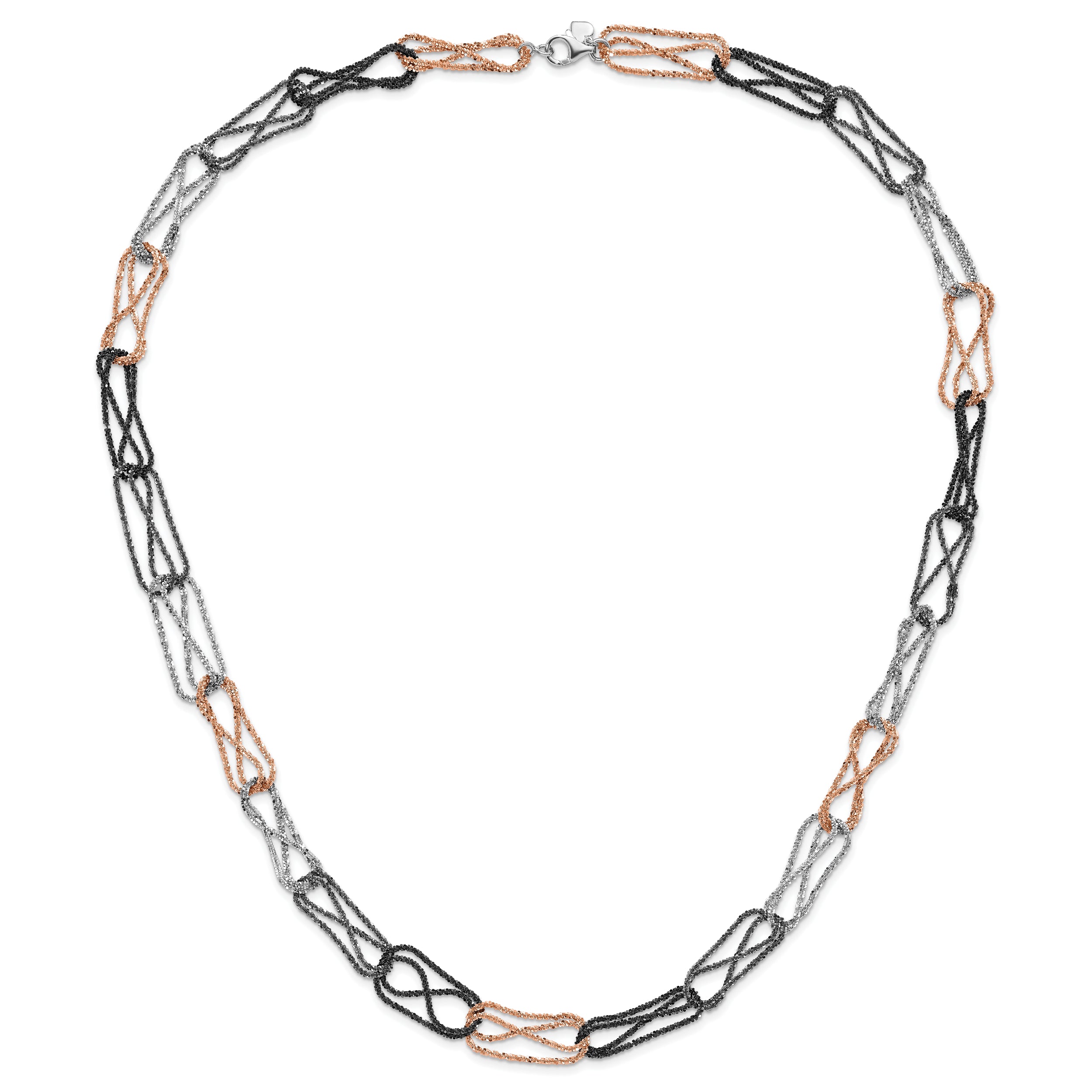 Sterling Silver Ruthenium & Black & Rose-tone Rhodium-plated Fancy Necklace