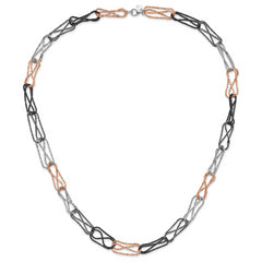 Sterling Silver Ruthenium & Black & Rose-tone Rhodium-plated Fancy Necklace