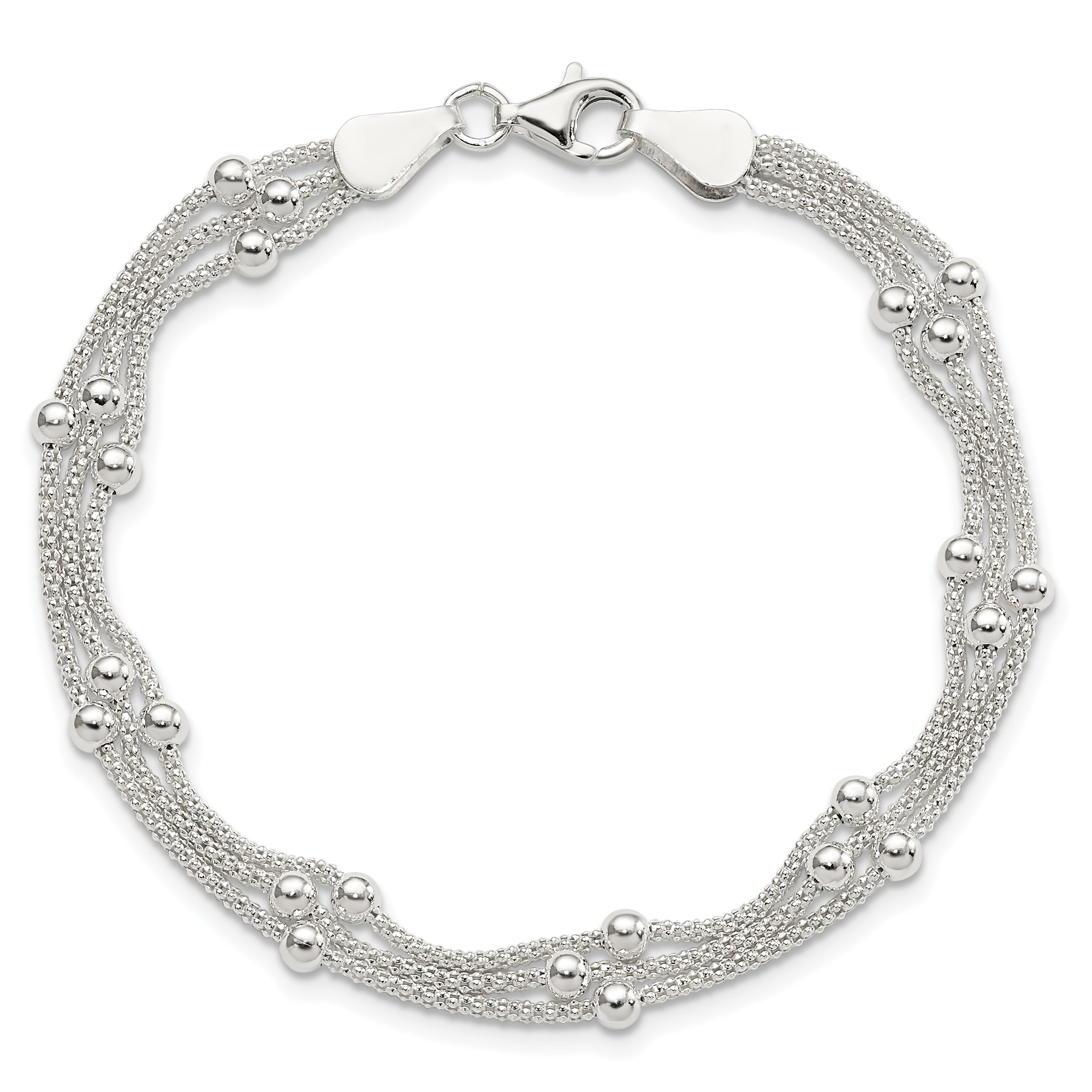 Sterling Silver Polished Beaded 3-strand Bracelet