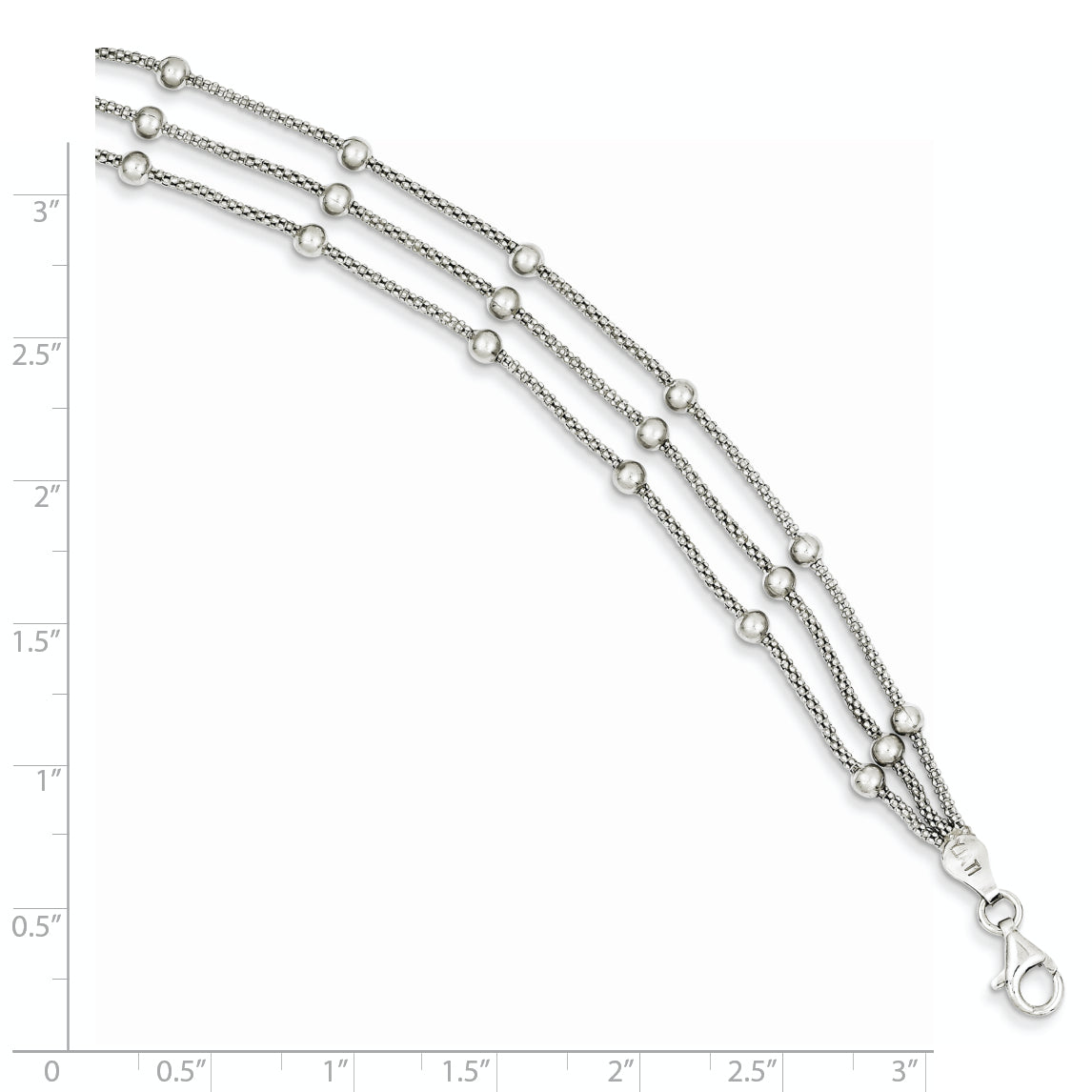 Sterling Silver Polished Beaded 3-strand Bracelet