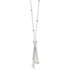 Sterling Silver Polished Beaded Tassel Necklace