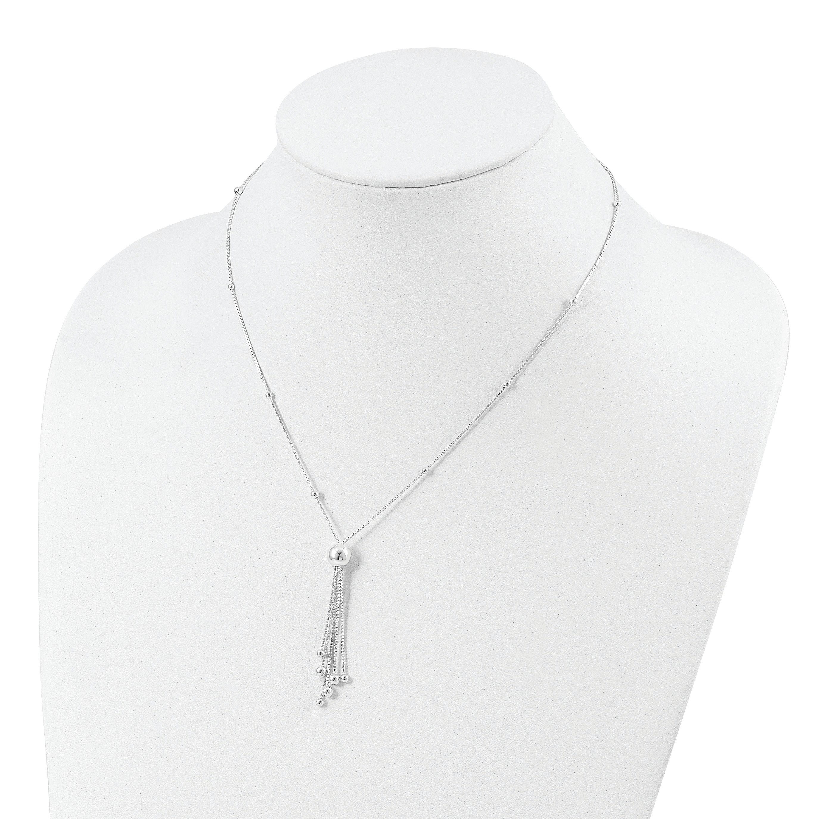 Sterling Silver Polished Beaded Tassel Necklace