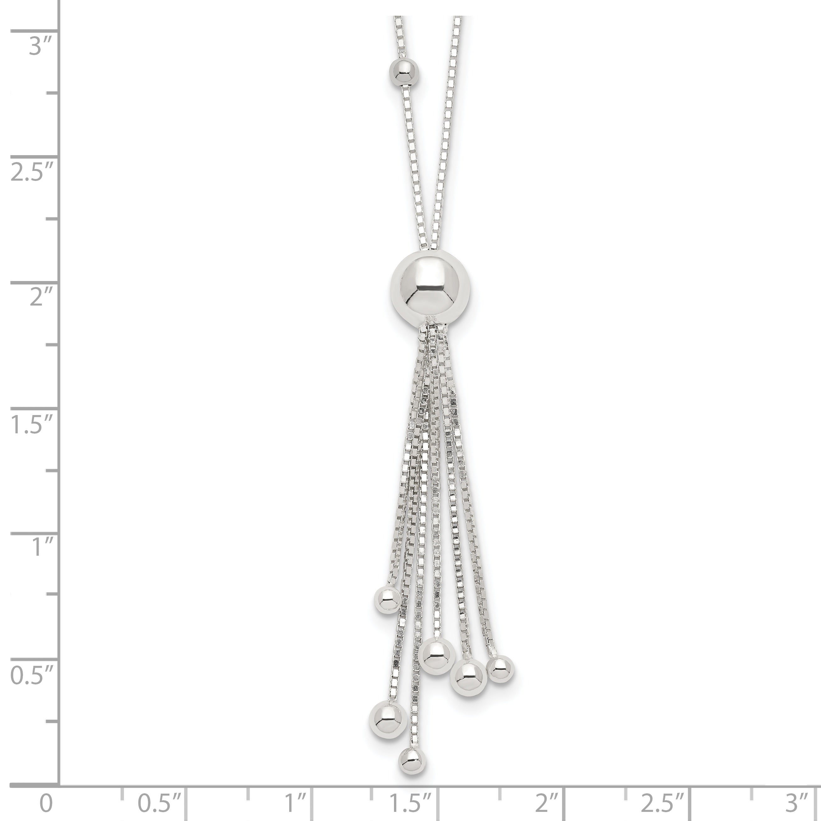 Sterling Silver Polished Beaded Tassel Necklace