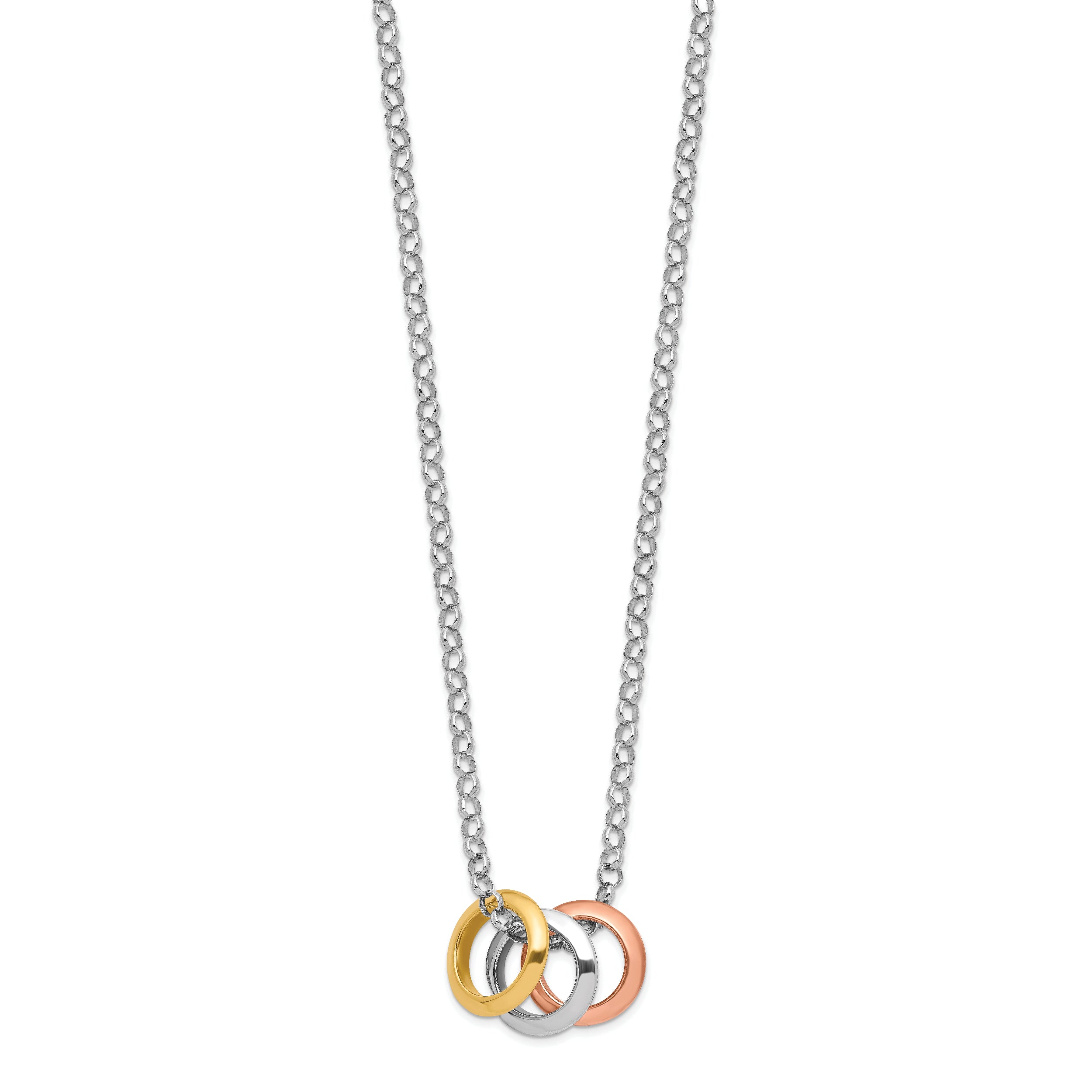 Sterling Silver Multi-Tone 925 Necklace with Tri-Color Circle Pendants