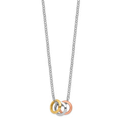 Sterling Silver Multi-Tone 925 Necklace with Tri-Color Circle Pendants