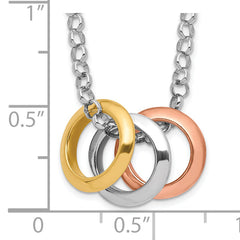 Sterling Silver Multi-Tone 925 Necklace with Tri-Color Circle Pendants