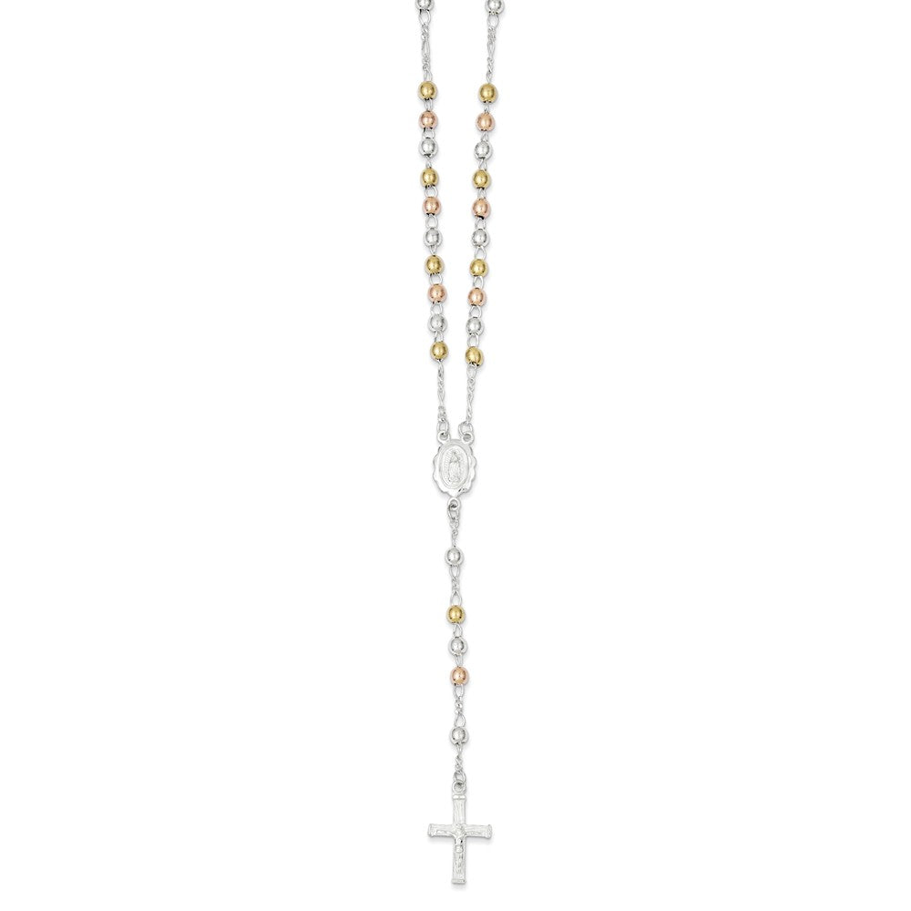 Sterling Silver Yellow & Rose Flash Gold-plated Rosary Necklace