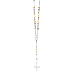 Sterling Silver Yellow & Rose Flash Gold-plated Rosary Necklace