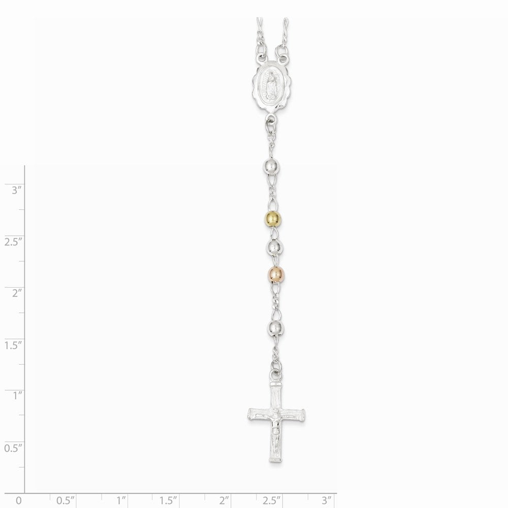 Sterling Silver Yellow & Rose Flash Gold-plated Rosary Necklace