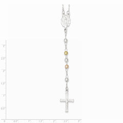 Sterling Silver Yellow & Rose Flash Gold-plated Rosary Necklace