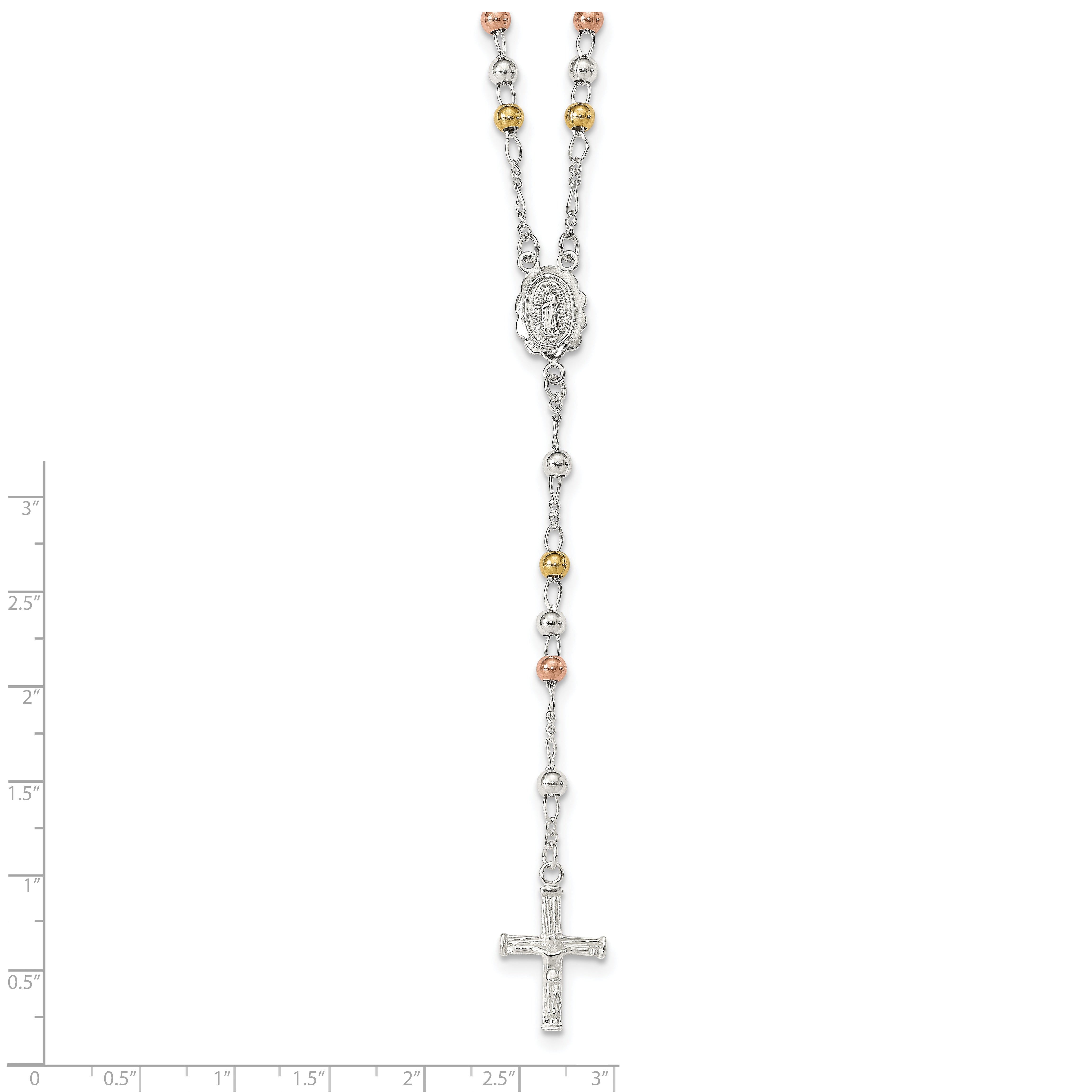 Sterling Silver Yellow & Rose Flash Gold-plated Rosary Necklace