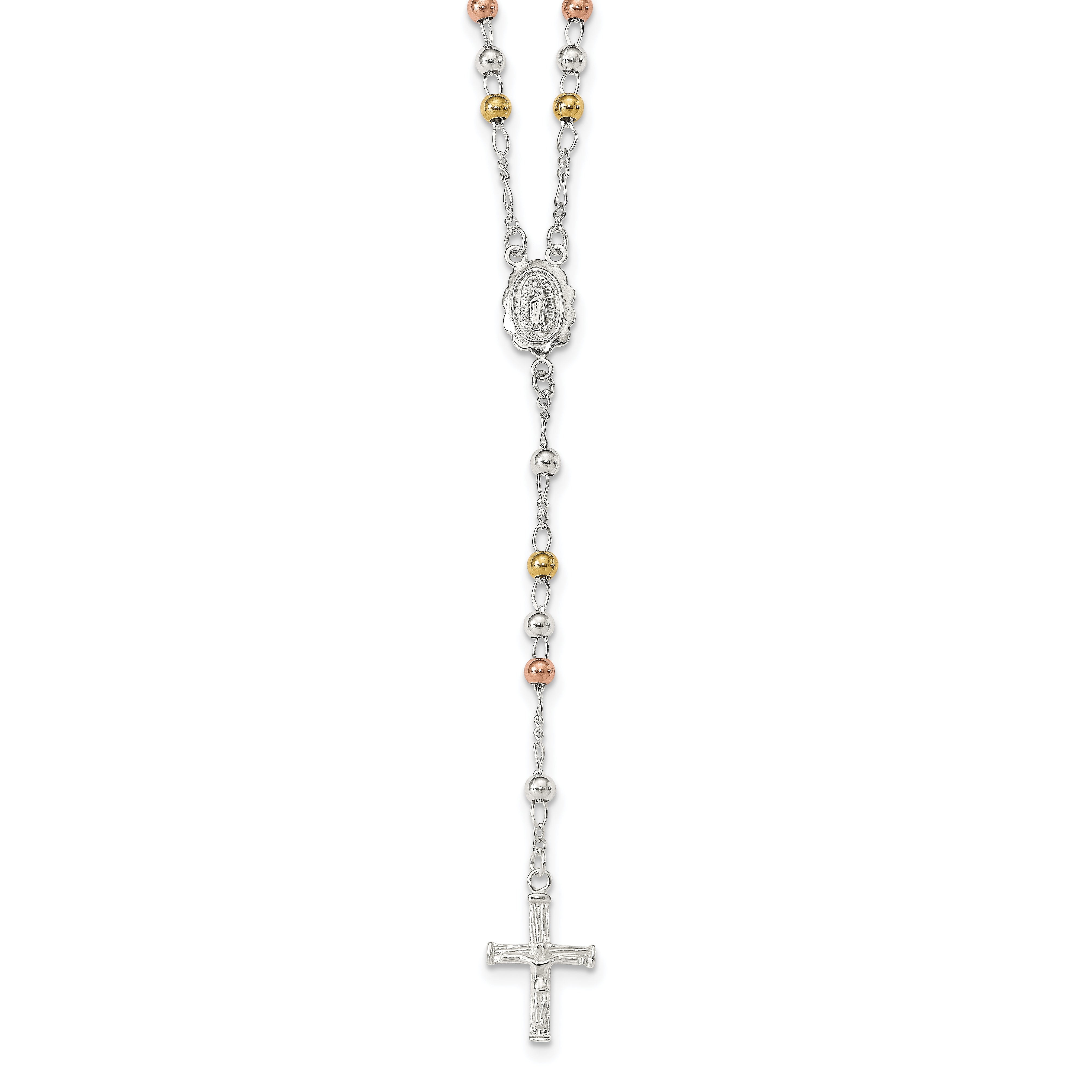 Sterling Silver Yellow & Rose Flash Gold-plated Rosary Necklace