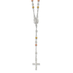 Sterling Silver Yellow & Rose Flash Gold-plated Rosary Necklace