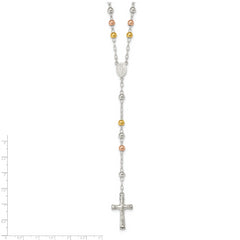 Sterling Silver Polished Rosary Tri-color Beads Necklace