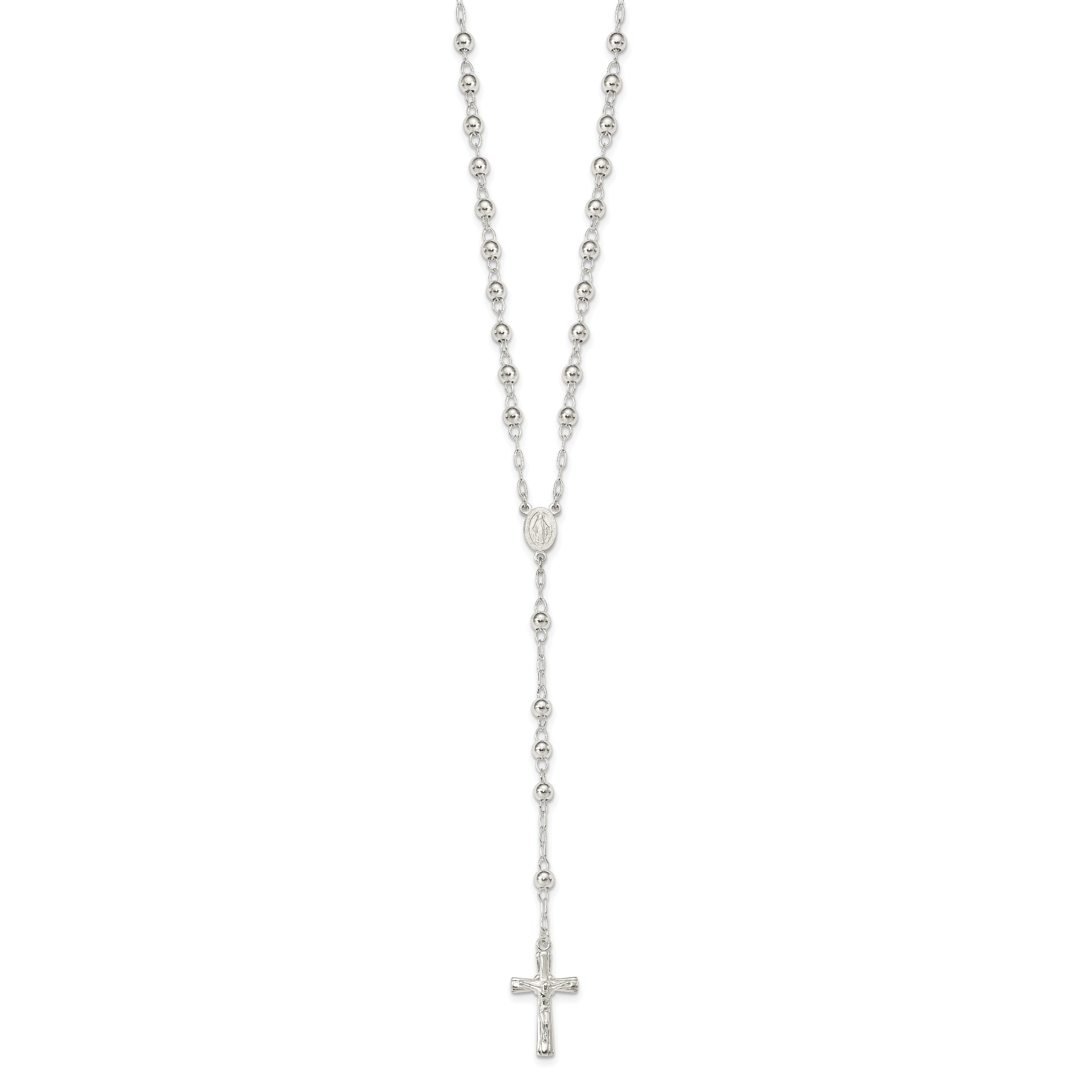 Sterling Silver Polished Rosary 26 inch Necklace