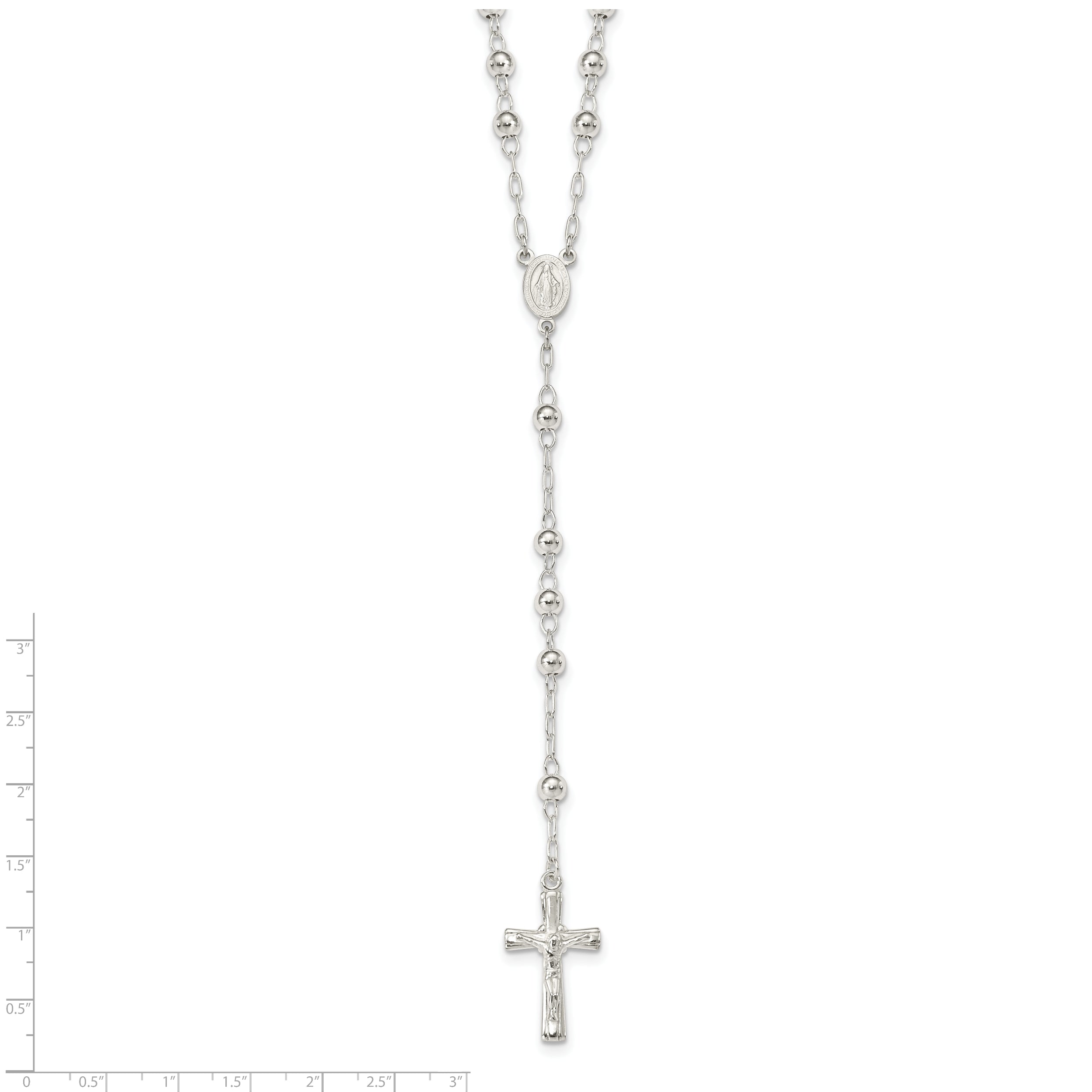 Sterling Silver Polished Rosary 26 inch Necklace