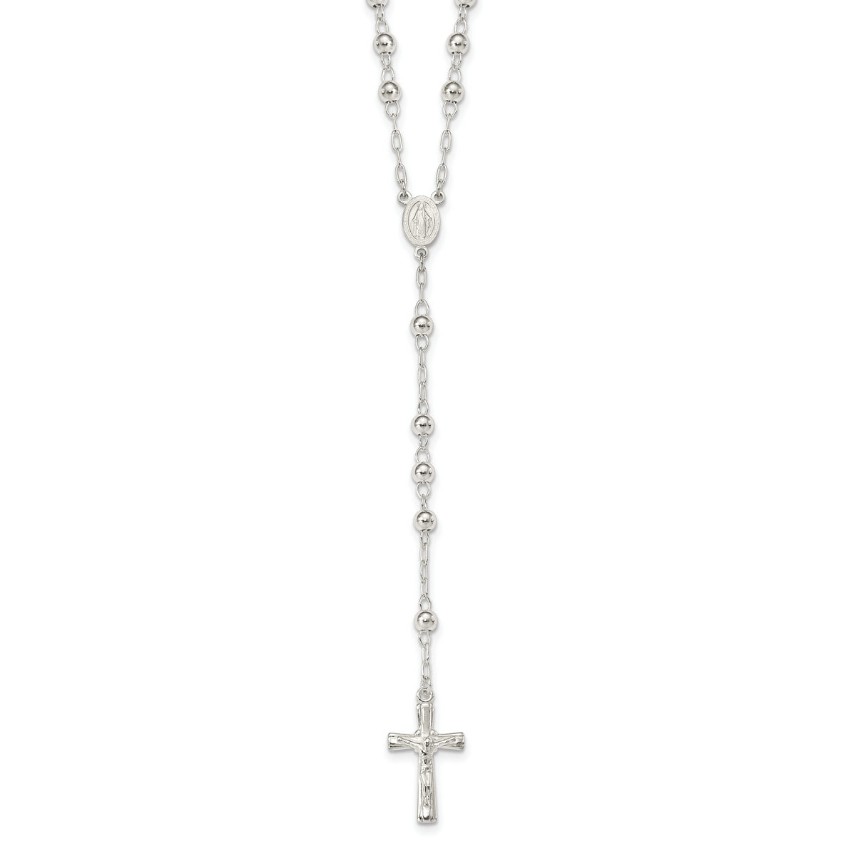 Sterling Silver Polished Rosary 26 inch Necklace