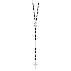 Sterling Silver Enameled & Black Glass Bead Rosary Necklace