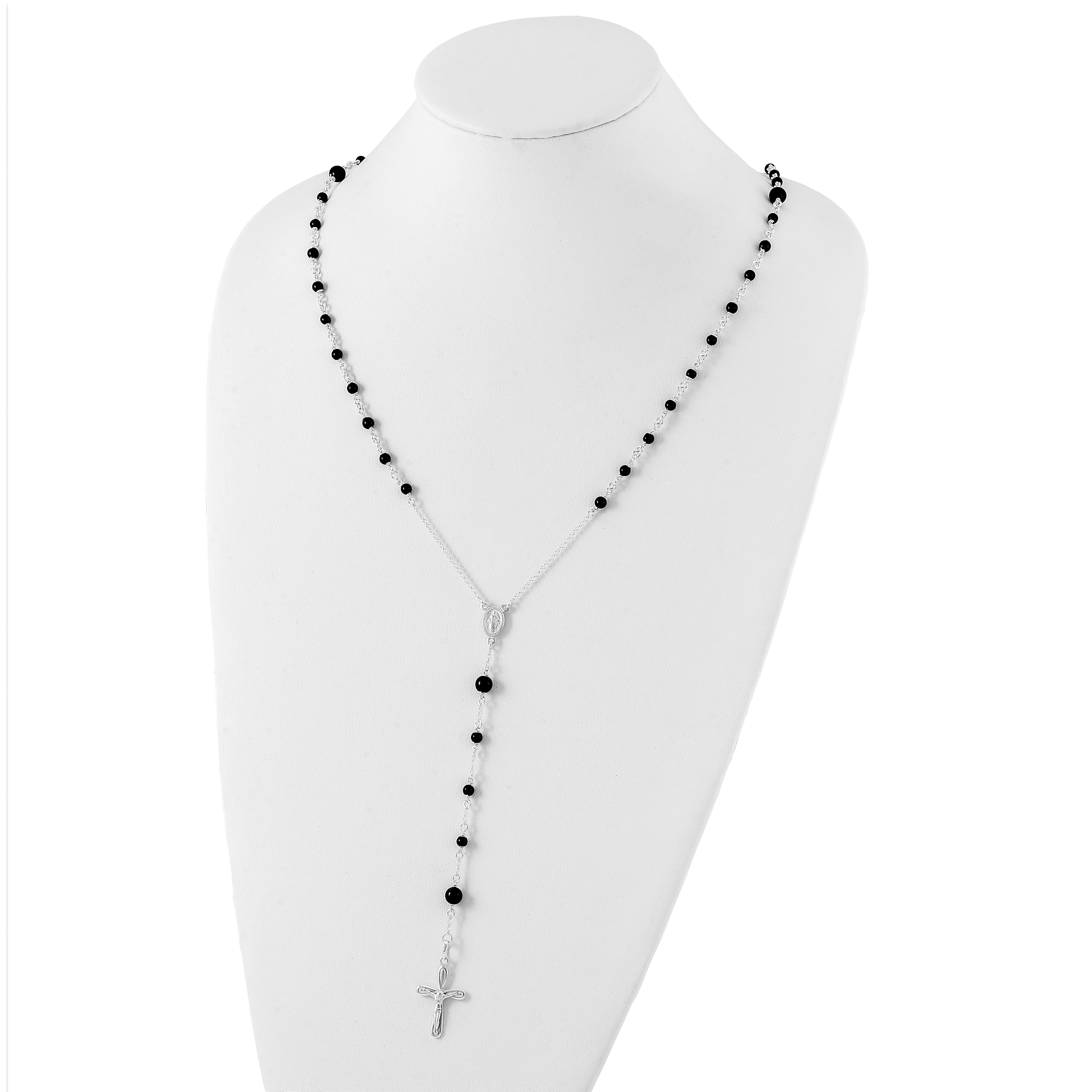 Sterling Silver Polished Black Onyx Rosary Necklace