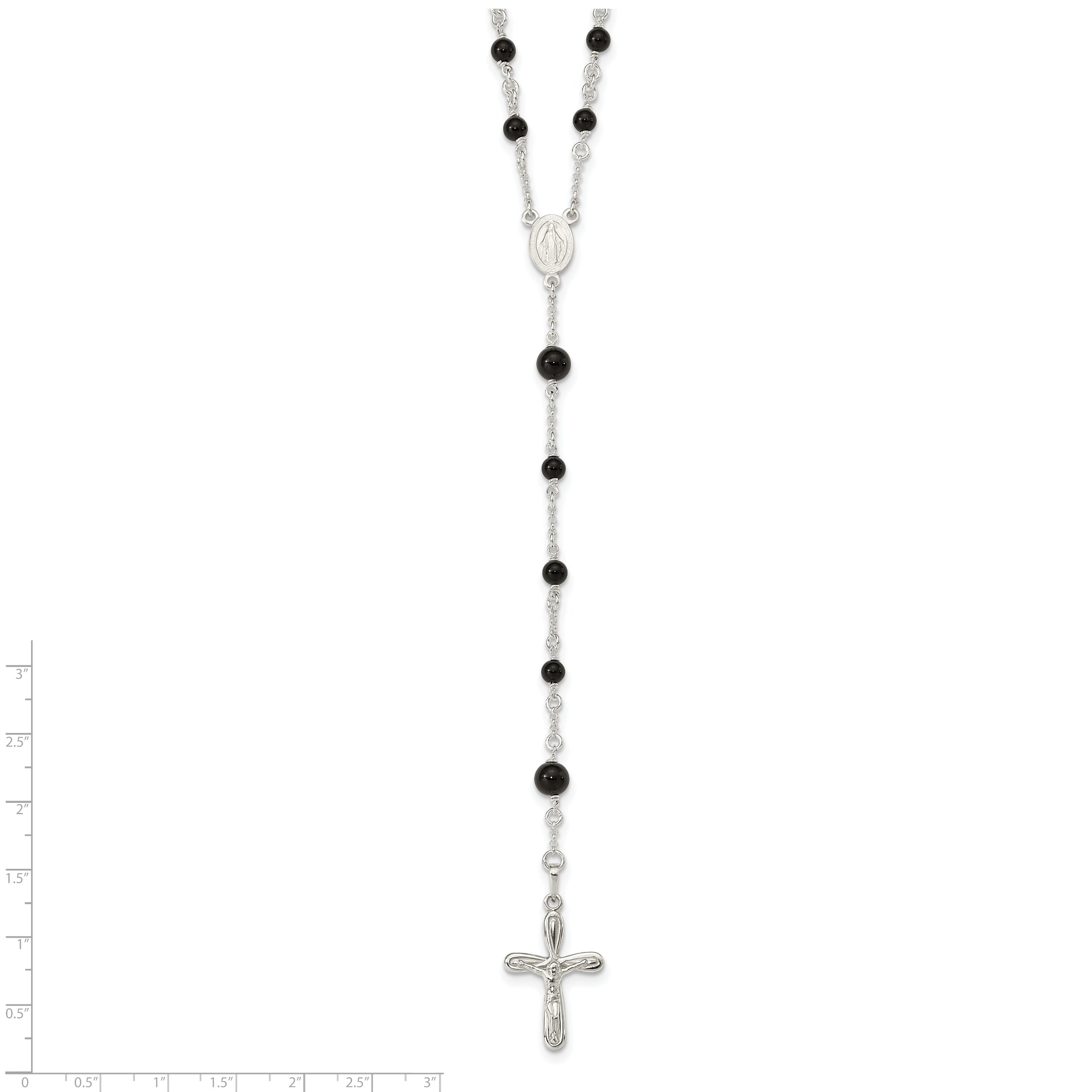 Sterling Silver Polished Black Onyx Rosary Necklace