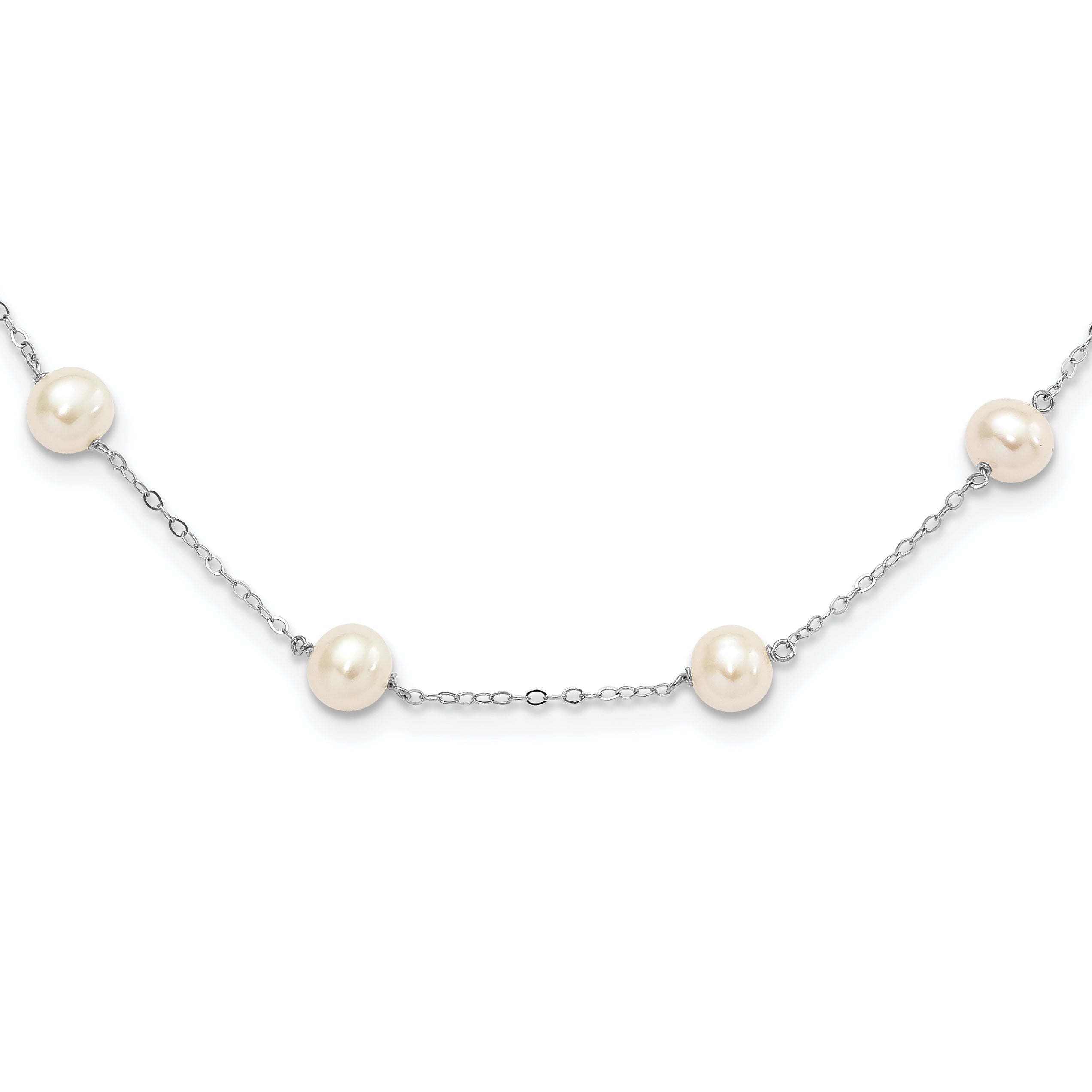 Sterling Silver Rh-plated Fresh Water Cultured Pearl Necklace