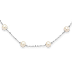 Sterling Silver Rh-plated (6-7mm) Fresh Water Cultured Pearl Necklace