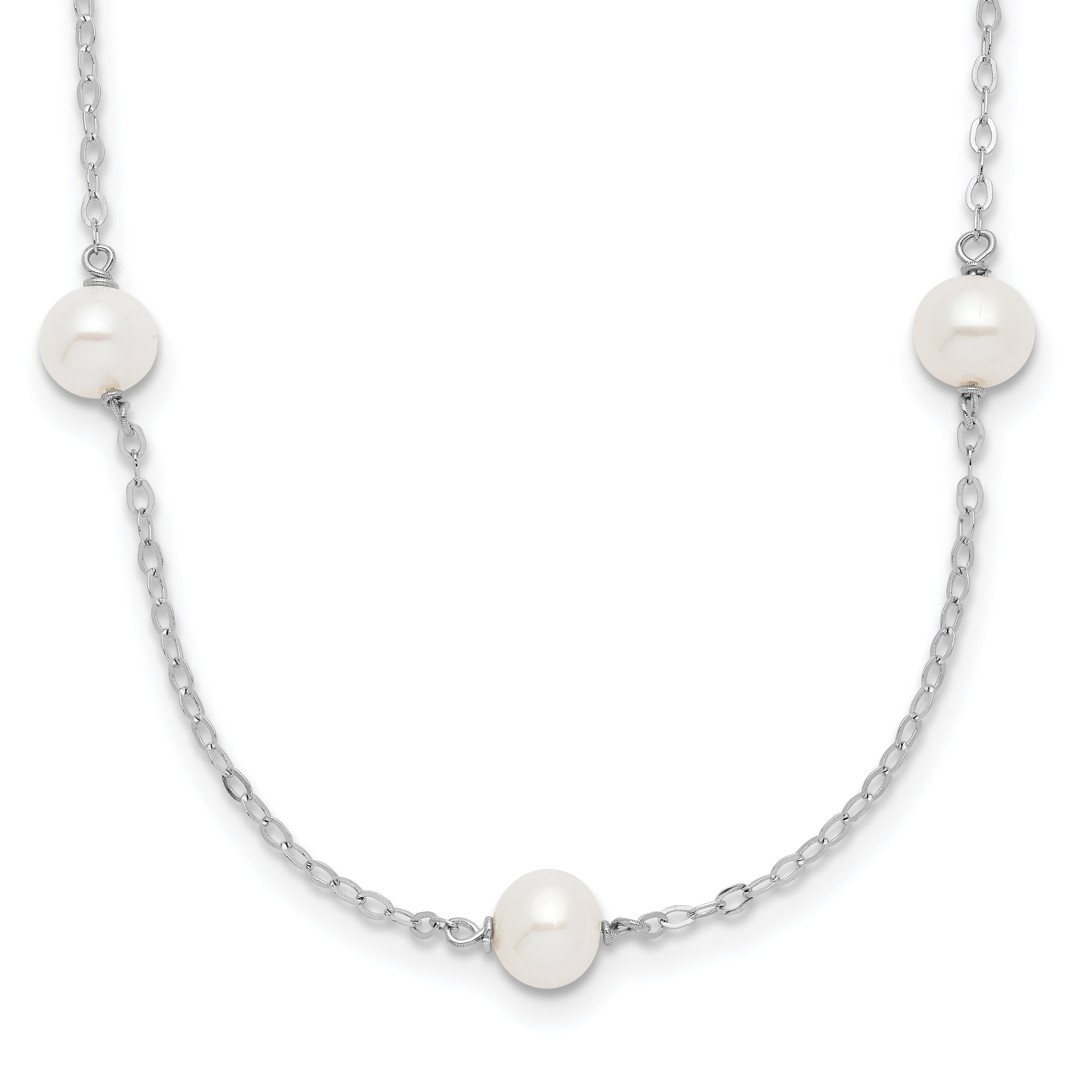 Sterling Silver Rh-plated (5-6mm) Fresh Water Cultured Pearl Necklace