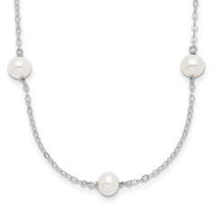 Sterling Silver RH-plated Fresh Water Cultured Pearl Necklace