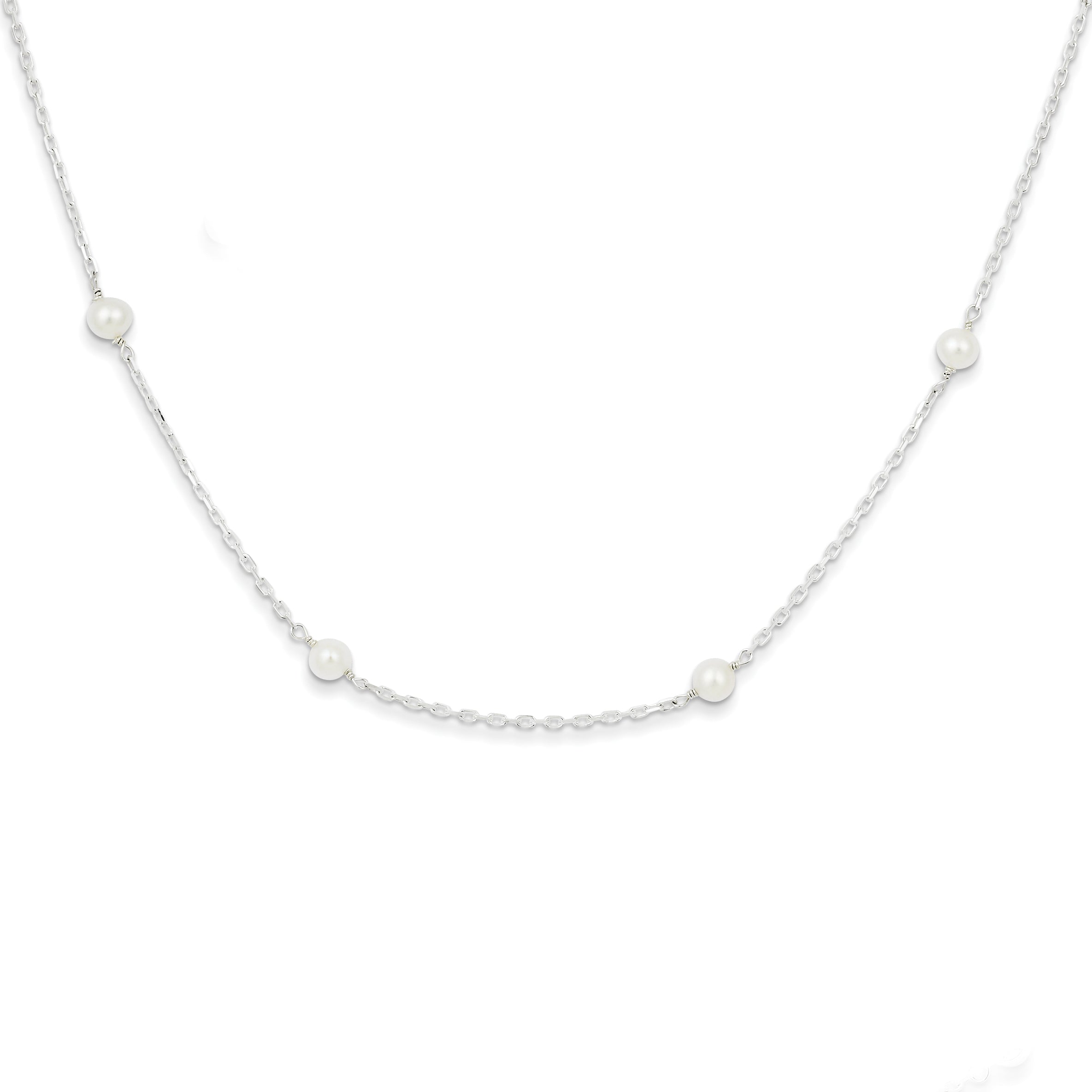 Sterling Silver RH-plated (4-5mm) FW Cultured Pearl Necklace