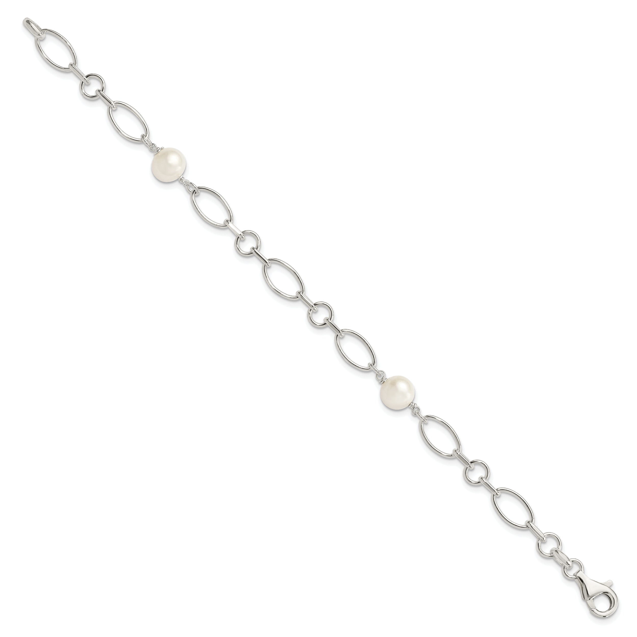 Sterling Silver Polished FW Cultured Pearl Bracelet