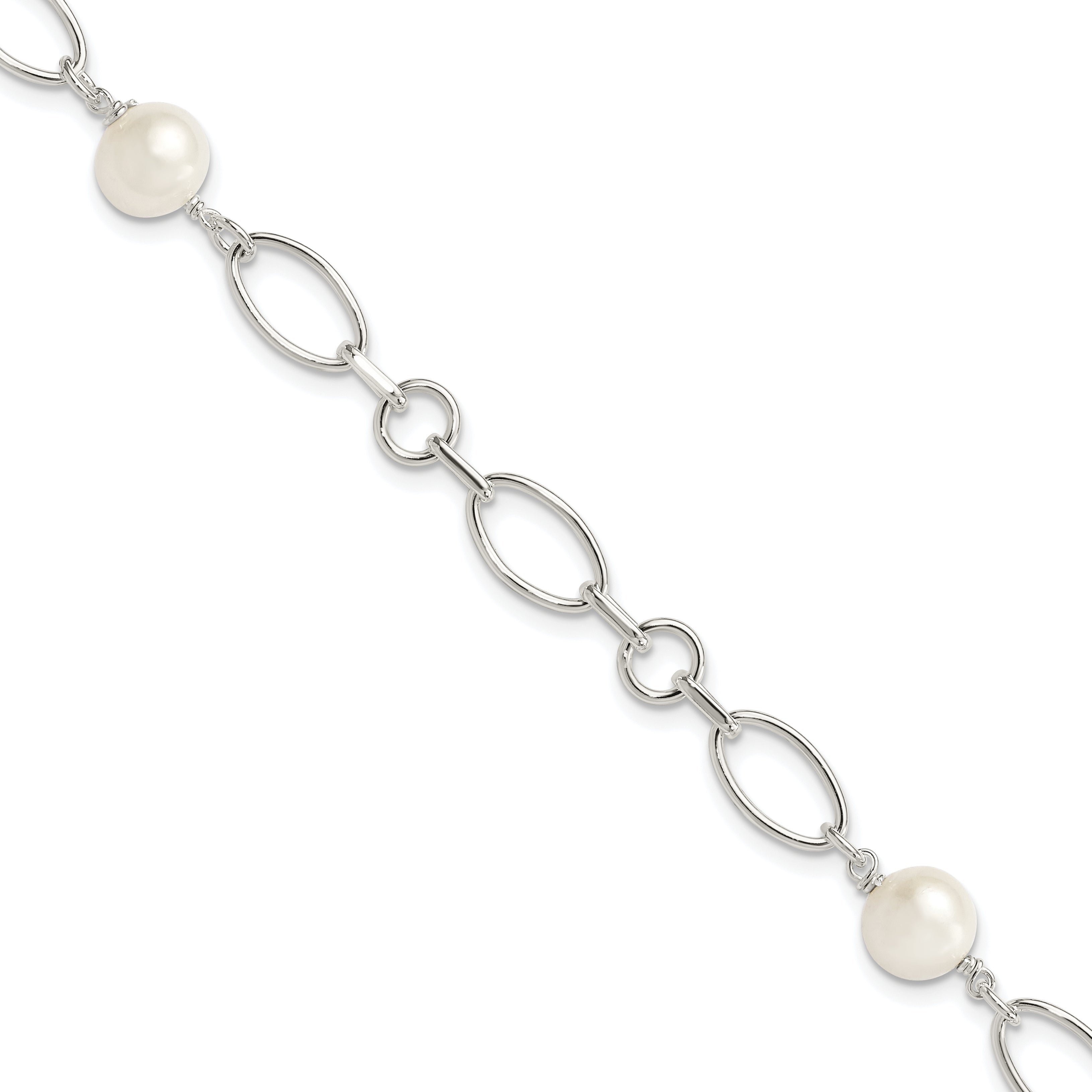 Sterling Silver Polished FW Cultured Pearl Bracelet