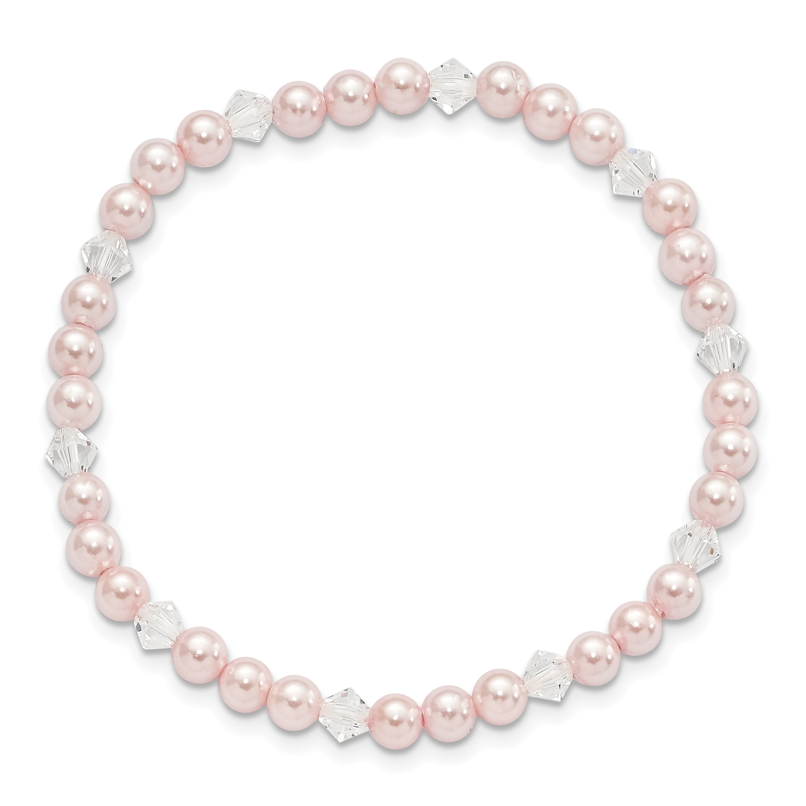 Children's 4mm Pink Shell Bead & Crystal Stretch Bracelet