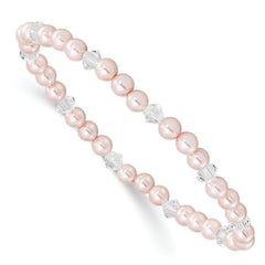 Children's 4mm Pink Shell Bead & Crystal Stretch Bracelet