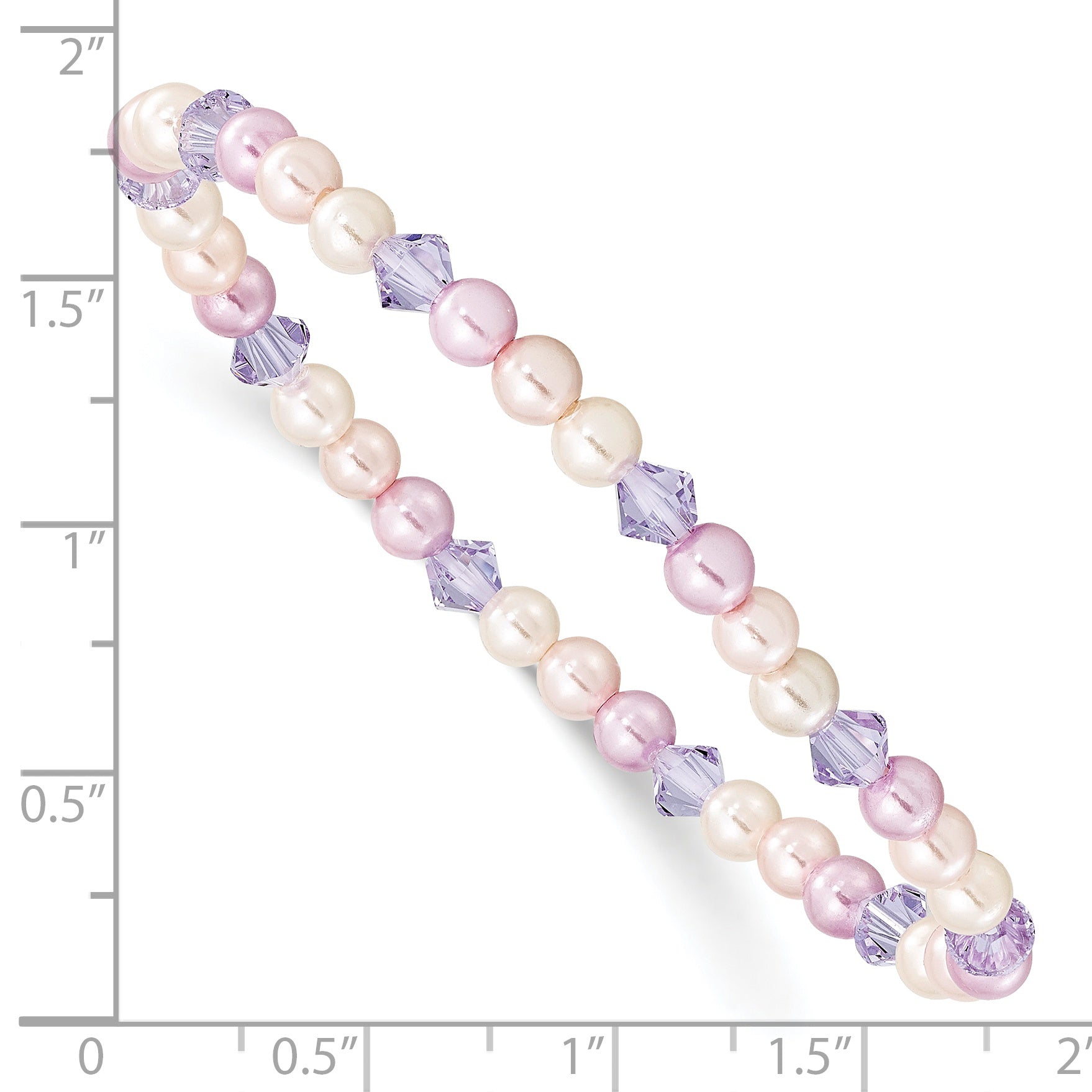 Children's Pink, Purple & White 4mm Shell Bead & Crystal Stretch Bracelet