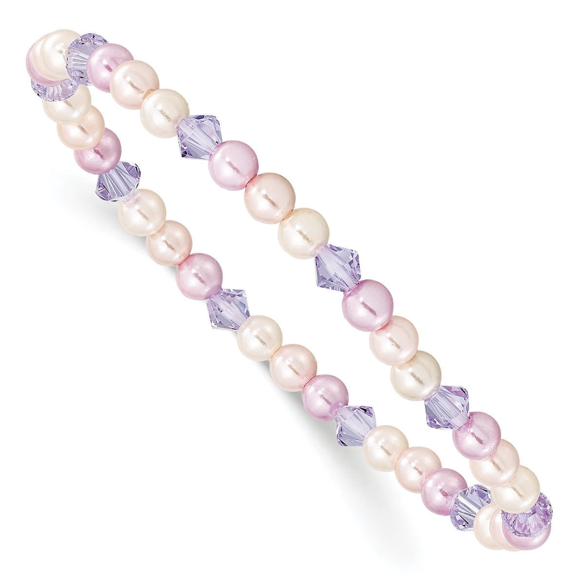 Children's Pink, Purple & White 4mm Shell Bead & Crystal Stretch Bracelet