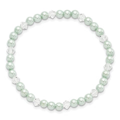 Children's 4mm Green Shell Bead & Crystal Stretch Bracelet