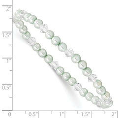 Children's 4mm Green Shell Bead & Crystal Stretch Bracelet