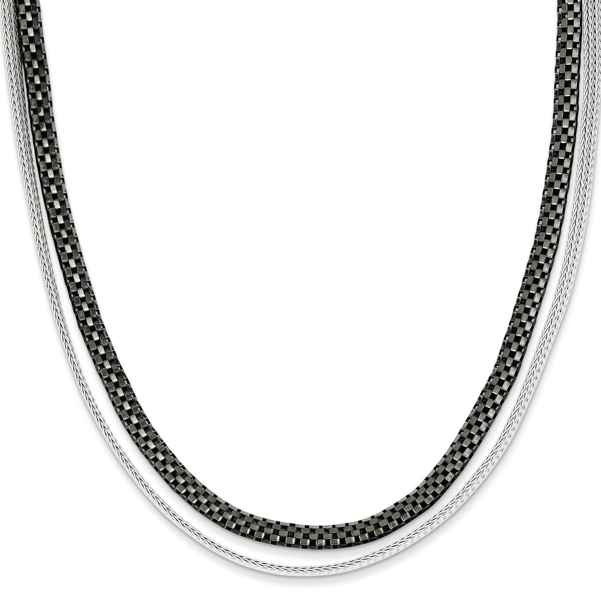 Sterling Silver Black Rhodium 2 Strand Woven & Box Link Necklace