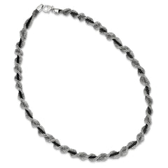 Sterling Silver 925 Fancy Mesh Necklace with Ruthenium-Plated Elegance